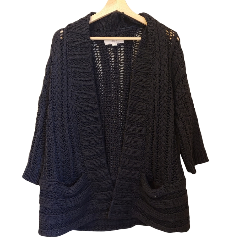 LOFT Black Open-Knit Cardigan Sweater